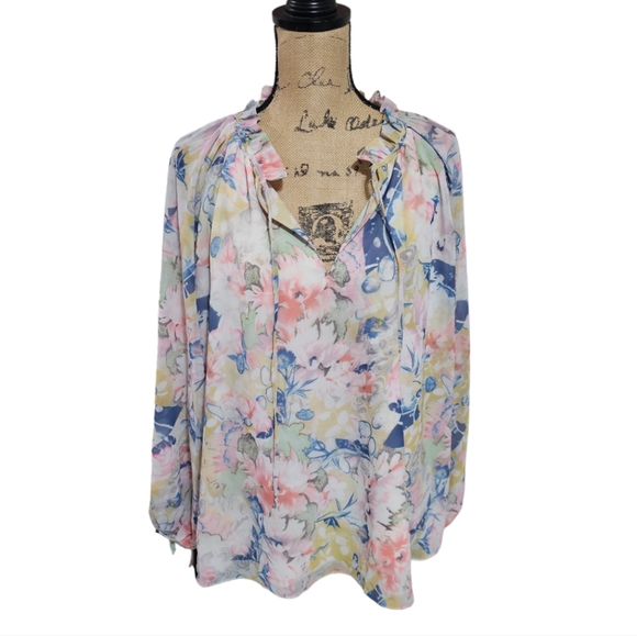 Elie Tahari Watercolor Floral Peasant Boho Blouse‎ Plus Size 3X New! - Picture 1 of 8